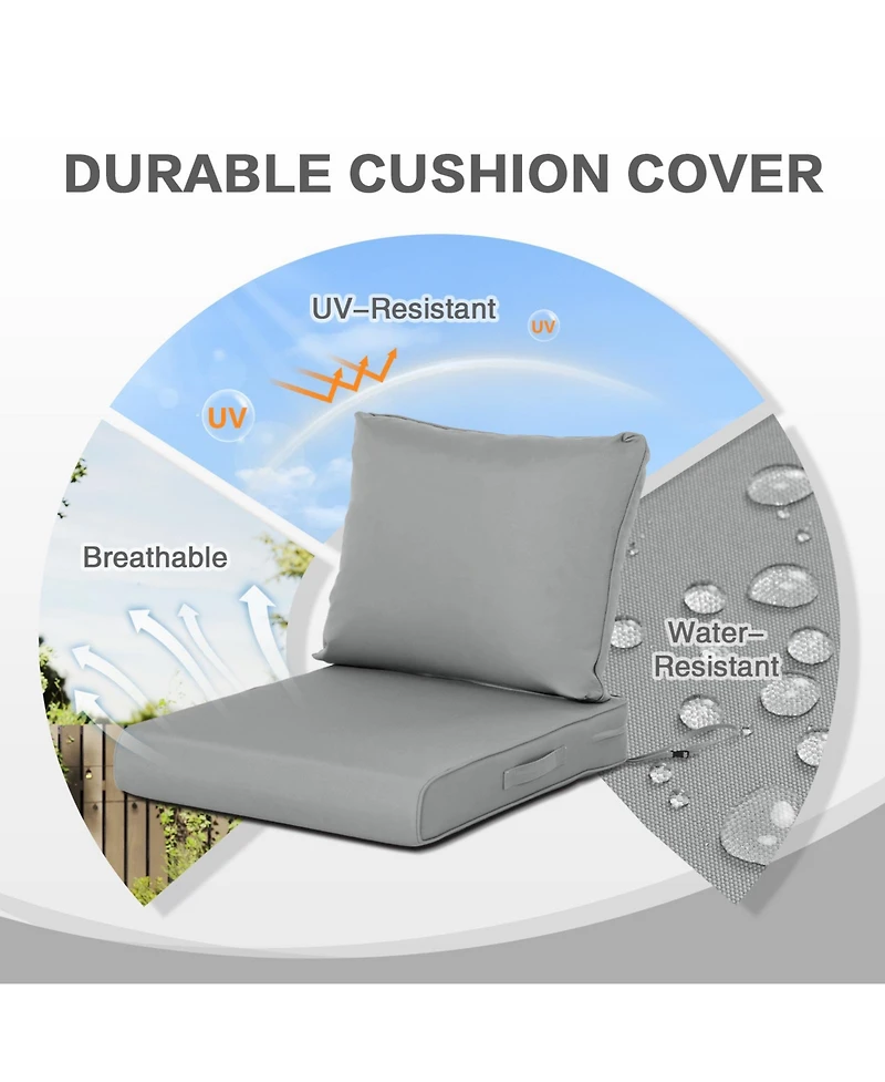 Aoodor Outdoor Chair Cushions Set of 2, 24"x24", Water Resistant Outdoor Deep Seat Cushions with Handle & Adjustable Straps.
