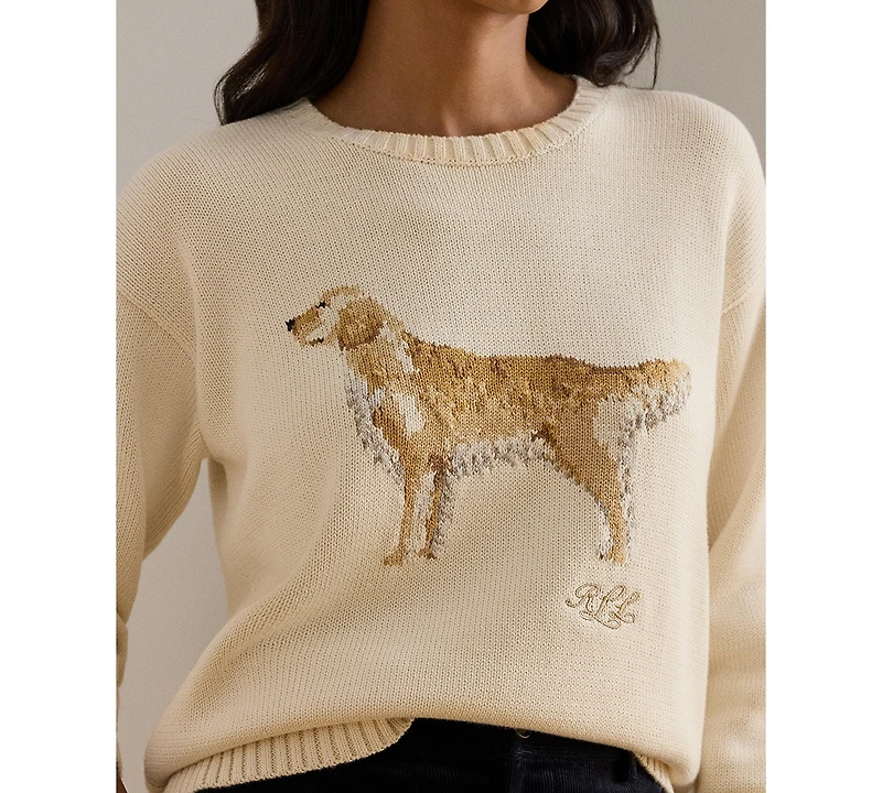 Lauren Ralph Women's Intarsia-Knit Golden Retriever Sweater