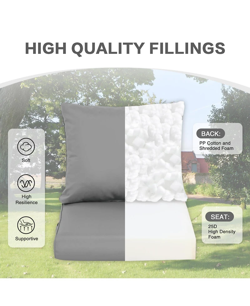 Aoodor Outdoor Chair Cushions Set, 23"x26", Water Resistant Outdoor Deep Seat Cushions with Handle & Adjustable Straps