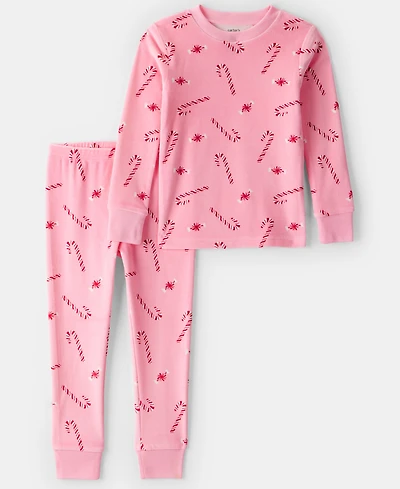 Carter's Toddler Girls 2-Piece Velour Peppermint Printed Pajama Top and Pants Set