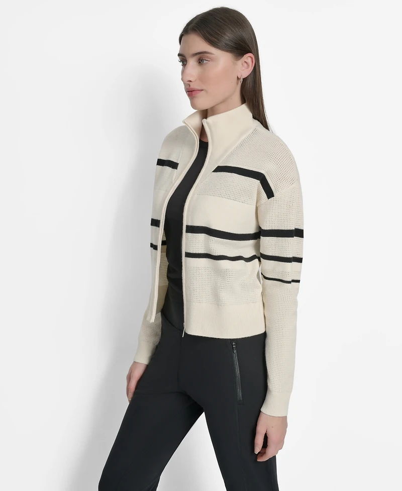 Dkny Women's Open Stitch Full Zip Stripe Jacket