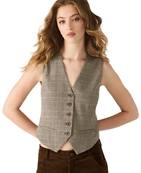 Steve Madden Women's Plaid Detail Barrett V-Neck Top