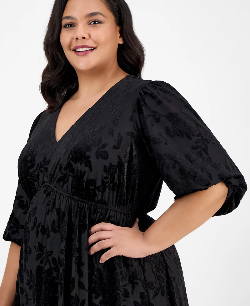 Robbie Bee Plus Burnout Velvet Midi Dress