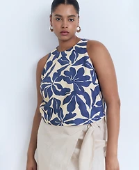 Mango Women's Printed Linen-Blend Top