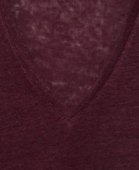 Mango Women's V-Neck Linen T-Shirt