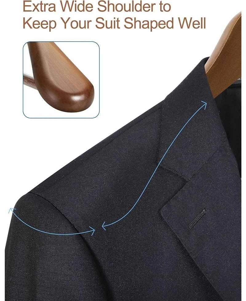 Wide Shoulder Suit Wooden Hangers Walnut 12 Pack