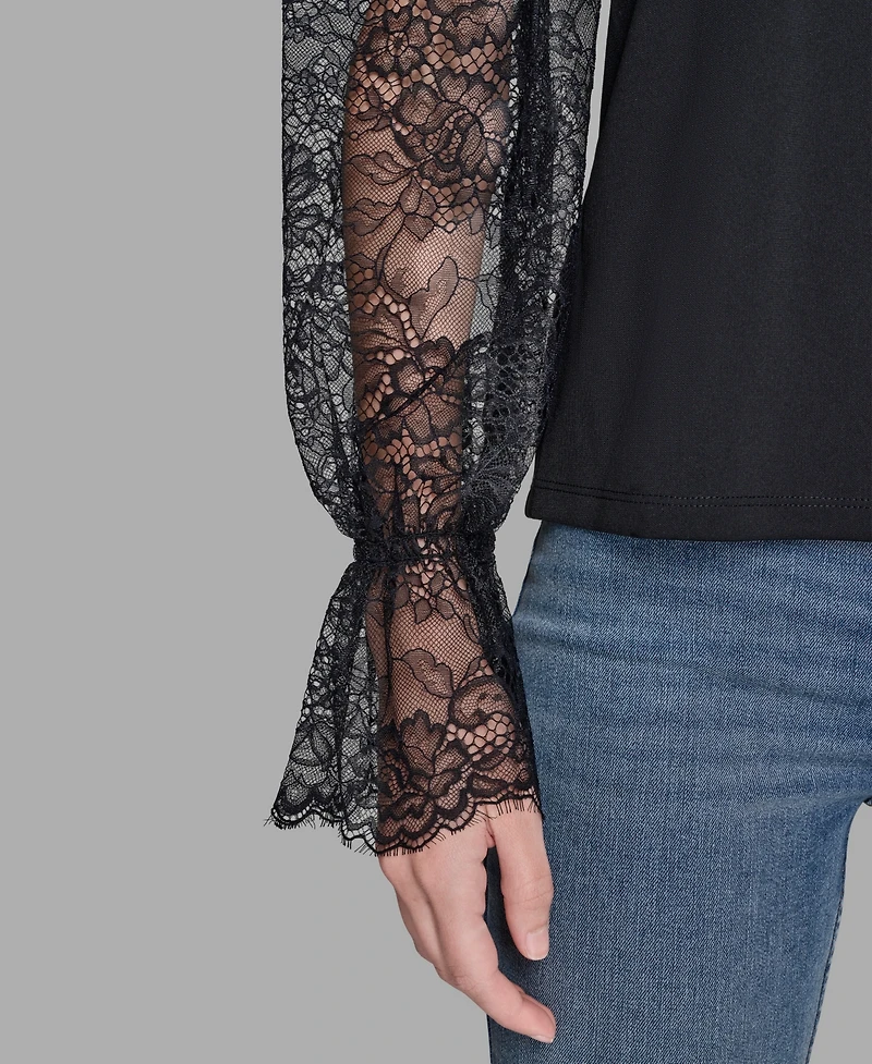 Karl Lagerfeld Paris Women's Sheer Lace Blouse