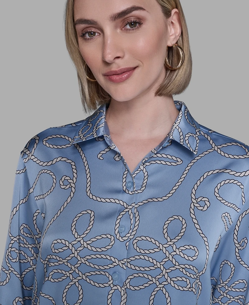 Karl Lagerfeld Paris Women's Printed Collared Neck Blouse
