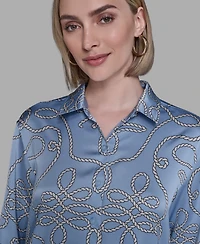 Karl Lagerfeld Paris Women's Printed Collared Neck Blouse