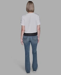 Karl Lagerfeld Paris Women's Pleated Trim Hem Blouse