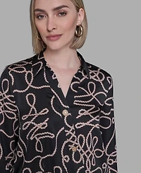 Karl Lagerfeld Paris Women's Printed Crossover Blouse