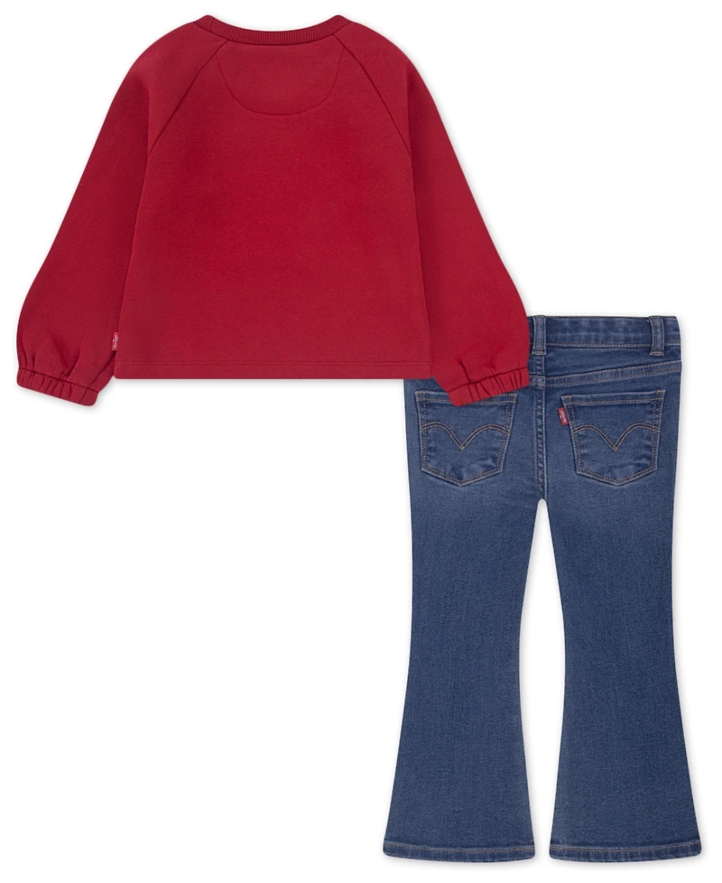 Levi's Toddler Girls 2-Piece Ruched Crewneck Sweatshirt and Flared Jeans Set