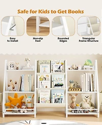 2-in-1 Kids Bookshelf and Toy Storage Organizer with Fabric Bins
