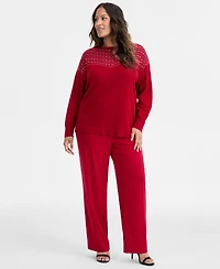 Ak Anne Klein Plus Embellished Boat-Neck Sweater