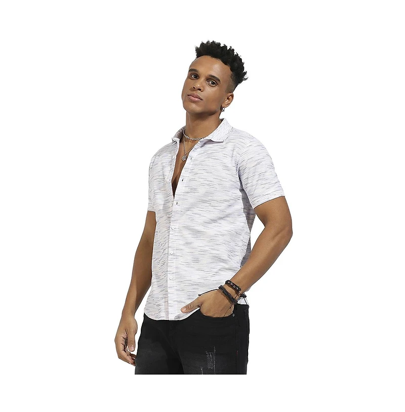 Campus Sutra Men's White Honeycomb Knit Shirt