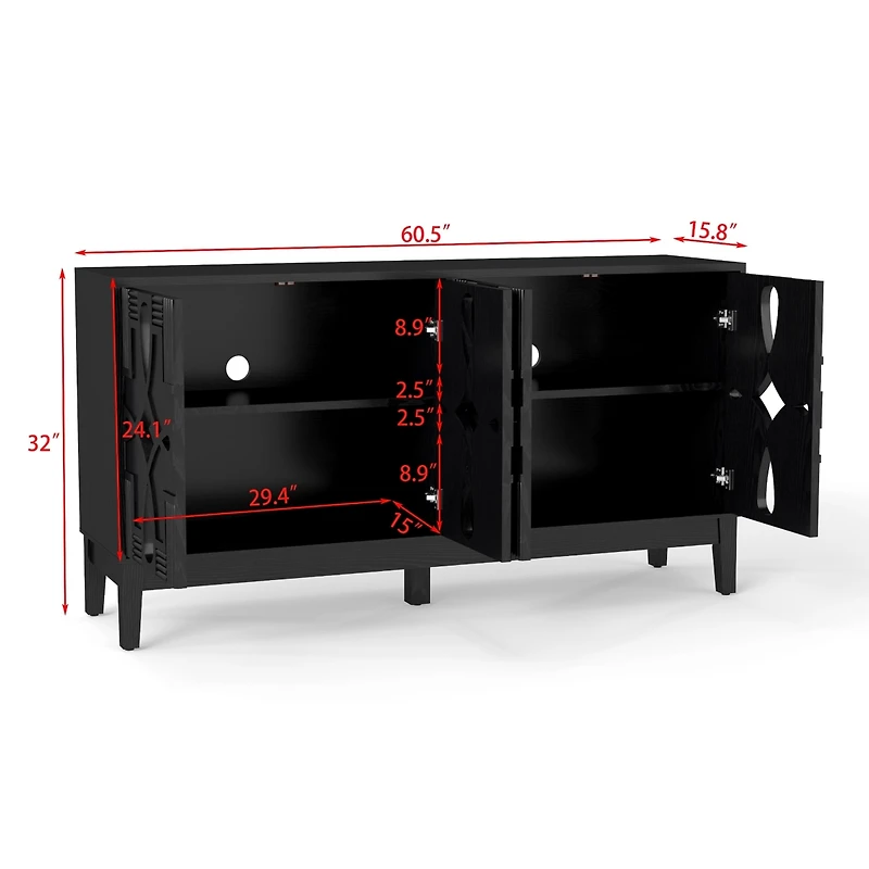 Casainc 60"L Large Storage cabinet with 4 Doors and Rebound Device