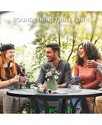 Outsunny 38" Round Patio Table, Tempe Glass Outdoor Dining Table,