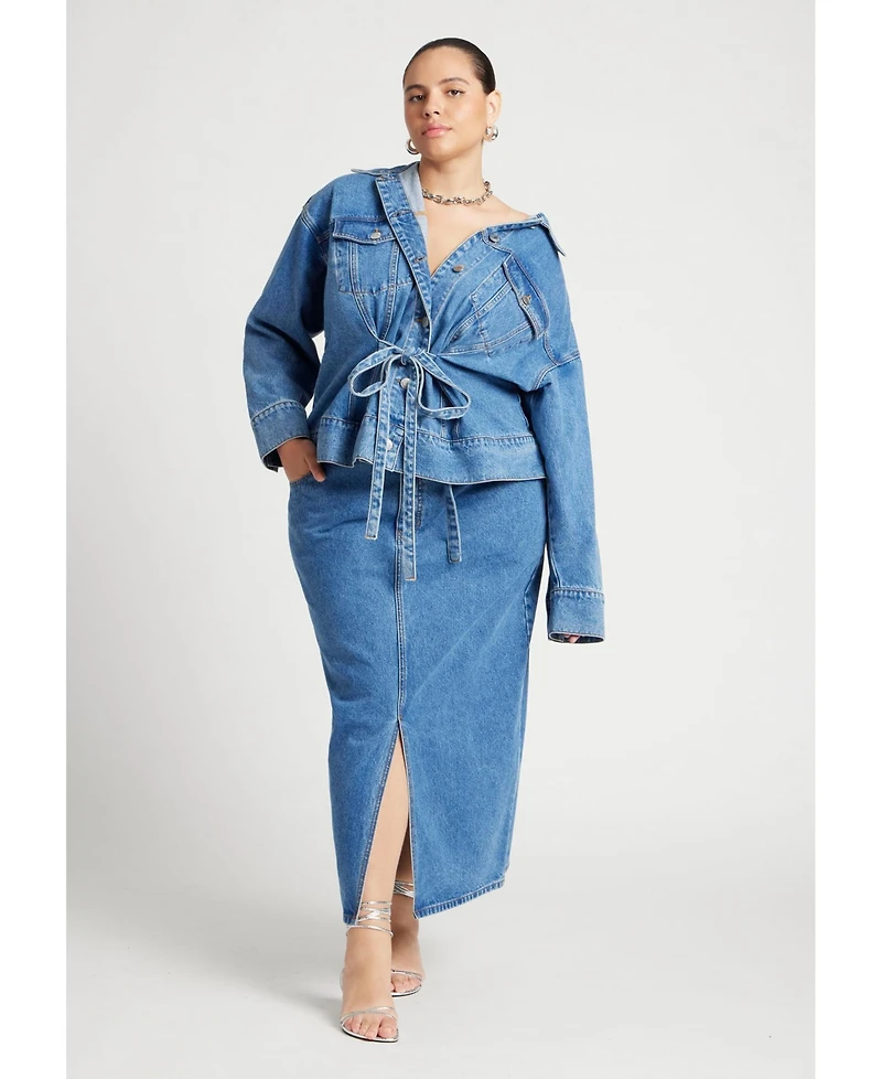 Eloquii Women's Denim Jacket With Cinched Waist