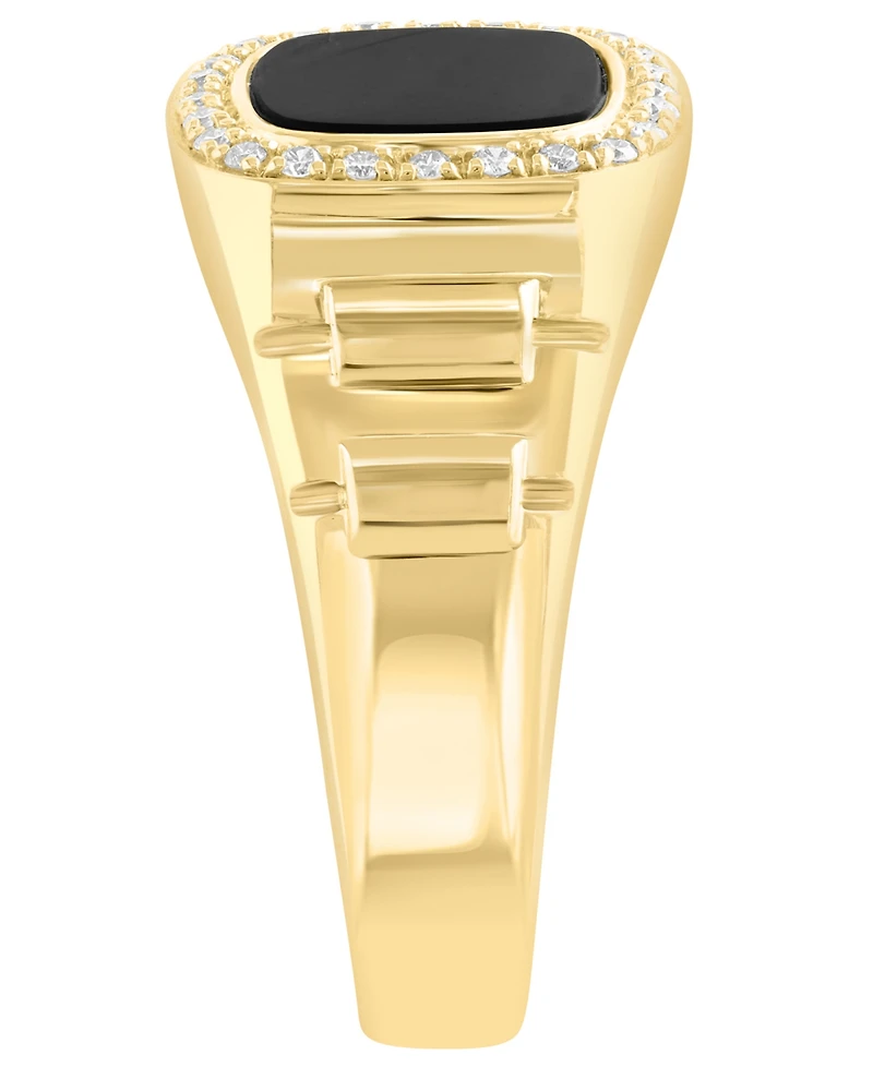 Effy Collection Men's Diamond (1/6 ct. t.w.) and Onyx (1-3/8 ct. t.w.) Ring in 14K Yellow Gold