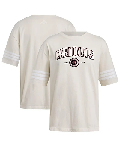 Adidas Women's Cream Louisville Cardinals Fashion Three-Stripes Oversized T-Shirt
