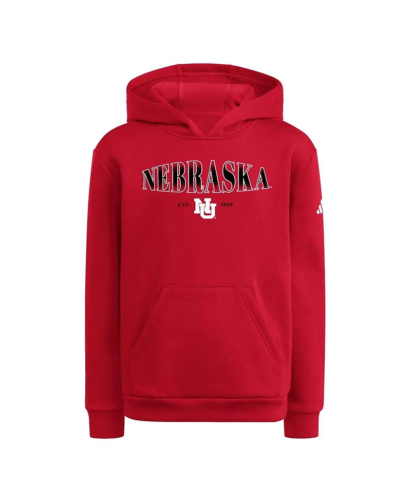 Adidas Big Boys and Girls Scarlet Nebraska Huskers Puffed Out Pullover Hoodie