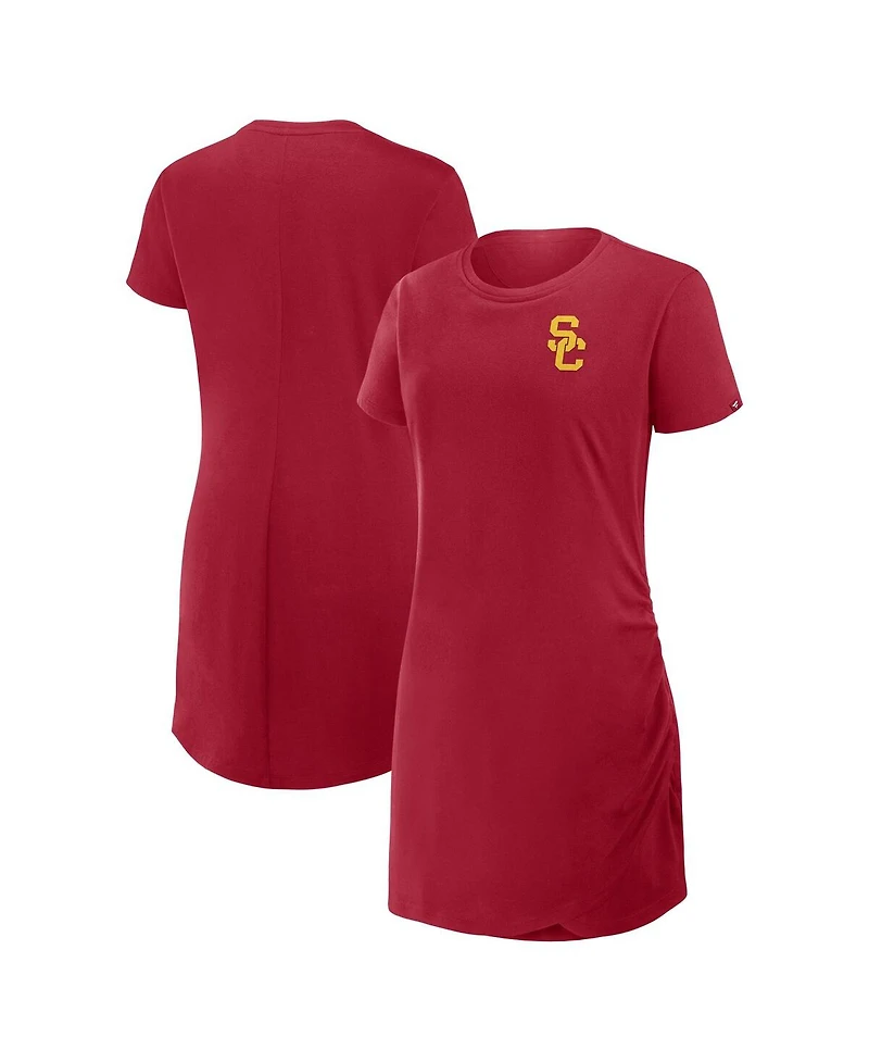 Fanatics Women's Cardinal Usc Trojans Ruched Drape T-Shirt Dress