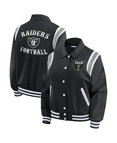 Wear by Erin Andrews Women's Black Las Vegas Raiders Varsity Lightweight Full-Snap Jacket