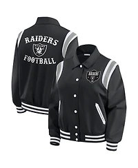 Wear by Erin Andrews Women's Black Las Vegas Raiders Varsity Lightweight Full-Snap Jacket