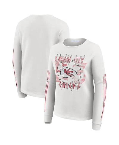 Wear by Erin Andrews Women's White Kansas City Chiefs Graphic Waffle Long-Sleeve T-Shirt