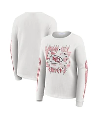 Wear by Erin Andrews Women's White Kansas City Chiefs Graphic Waffle Long-Sleeve T-Shirt
