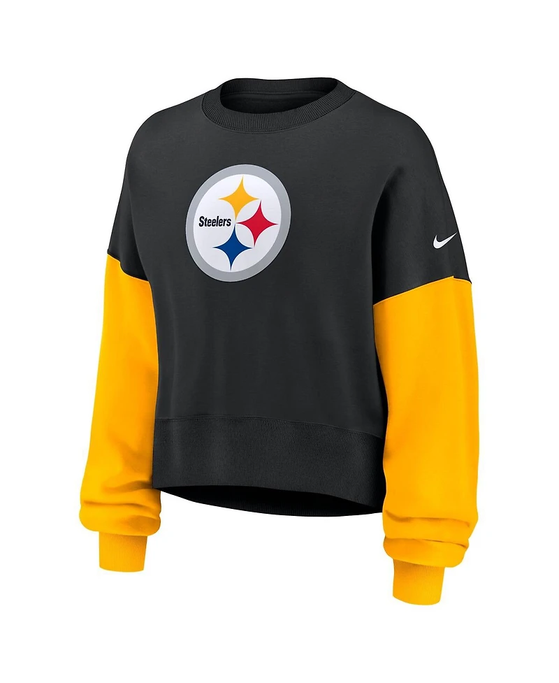 Nike Women's Black Pittsburgh Steelers Oversized Color-Block Pullover Sweatshirt