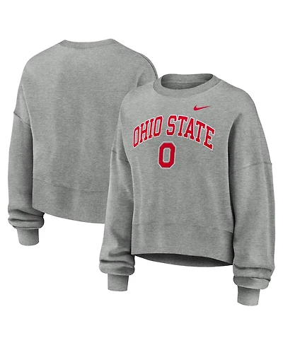 Nike Women's Heather Gray Ohio State Buckeyes Oversized Phoenix Arch Pullover Sweatshirt