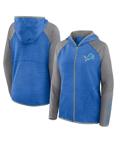 Fanatics Women's Blue/Gray Detroit Lions Redzone End Around Pass Raglan Full-Zip Hoodie