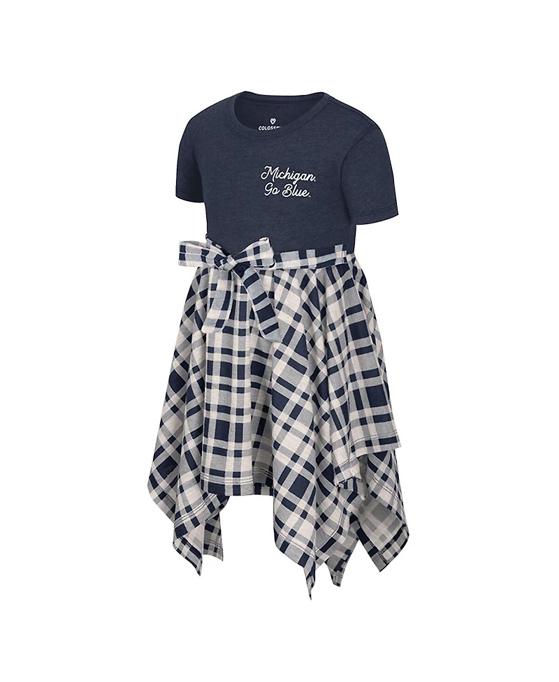 Colosseum Girls Toddler Navy Michigan Wolverines Marceline Plaid Dress