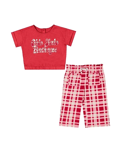 Colosseum Girls Baby Boys and Scarlet Ohio State Buckeyes Sky Castle Two-Piece T-Shirt Pants Set