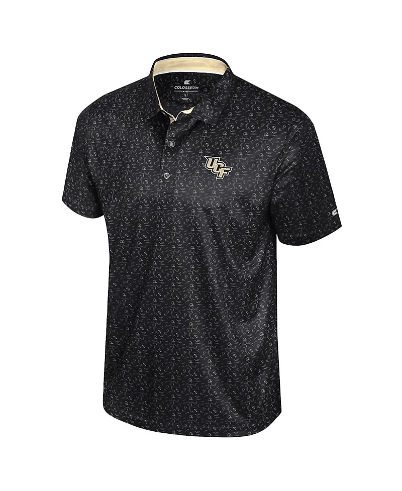 Colosseum Men's Black Ucf Knights Football Print Polo Shirt
