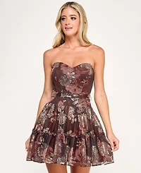 Seni & Cade Juniors' Strapless Sequin Printed Corset Dress