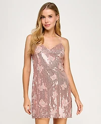 Seni & Cade Juniors' Butterfly Sequin V-Neck Bodycon Dress