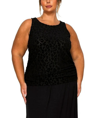 Coin 1804 Plus Cheetah Burnout Side Ruched Tank Top