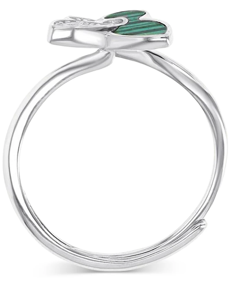 Macy's Butterfly Adjustable Ring (1.85 ct. t.w.) Malachite, (0.144 Cubic Zirconia Sterling Silver