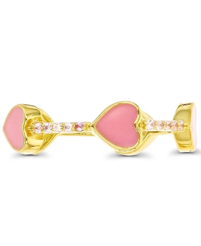 Macy's Cubic Zirconia (0.25 ct. t.w.) and Pink Enamel Heart Eternity Band Ring 14K Yellow Gold Over Sterling Silver