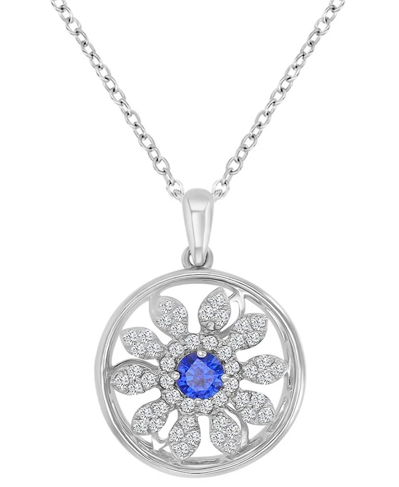 Macy's Diamond Blue Sapphire (0.37 ct. t.w.) and White Sapphire (0.32 ct. t.w.) Necklace in Sterling Silver