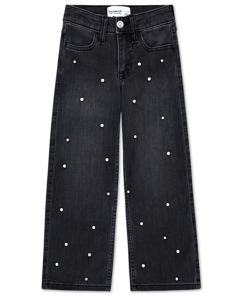 abercrombie kids Girls High-Rise Embellished Wide Leg Jeans