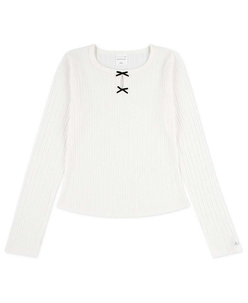 abercrombie kids Girls Double Bow Pointelle Long Sleeve Top