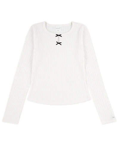 abercrombie kids Girls Double Bow Pointelle Long Sleeve Top