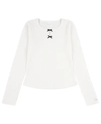 abercrombie kids Girls Double Bow Pointelle Long Sleeve Top
