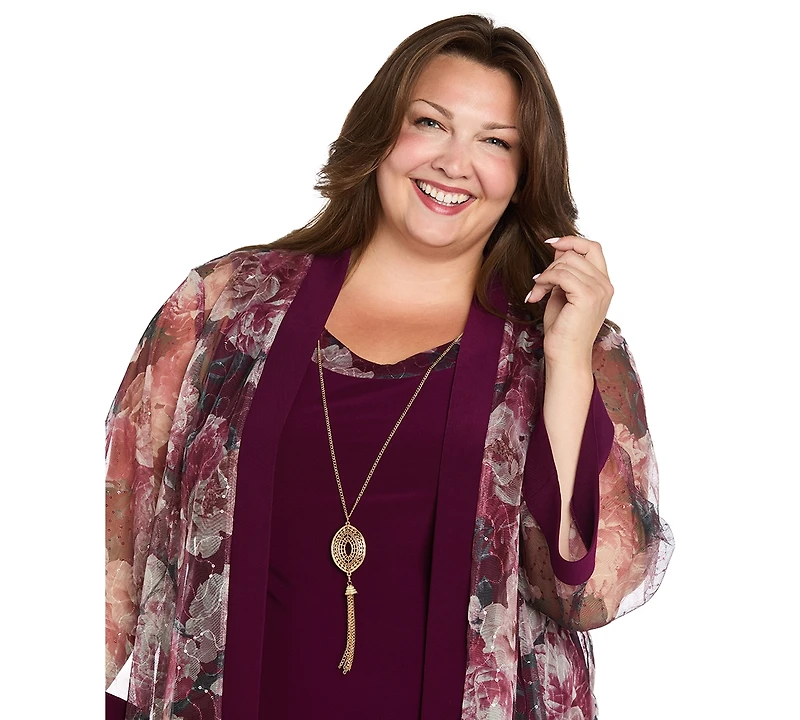 R & M Richards Plus 2-Piece Floral Jacket and Scoop Neck Dress