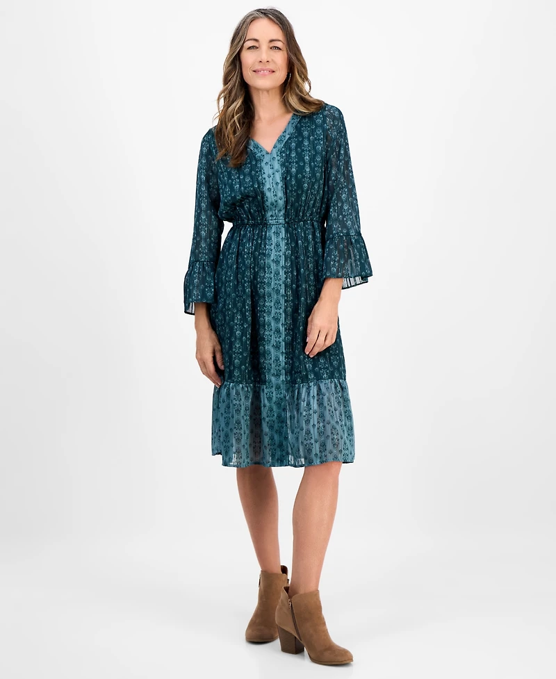 Style & Co Petite Damask Shine Flutter-Sleeve Dress, Macy's Exclusive