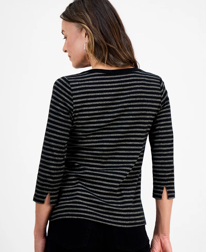 Style & Co Petite Striped Boat-Neck Top, Macy's Exclusive