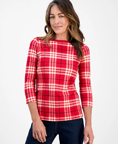 Style & Co Petite Cotton Sarah Plaid Top, Macy's Exclusive